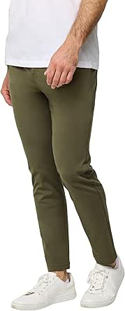 INTO THE AM Mens Casual Pants - Premium Tapered Leg Comfort Khaki Chino Stretch Pants