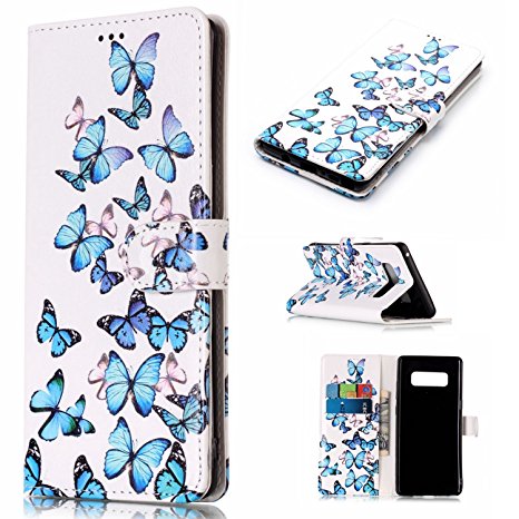 Note 8 Case,Galaxy Note 8 Case,DAMONDY Luxury Marble Stand Wallet Purse Card ID Holders Design Flip Cover TPU Soft Bumper PU Leather Magnetic Case for Samsung Galaxy Note 8 2017 -butterfly