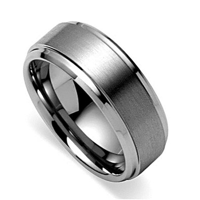 King Will Men's Tungsten 8mm Polished Beveled Edge Matte Brushed Finish Center Ring