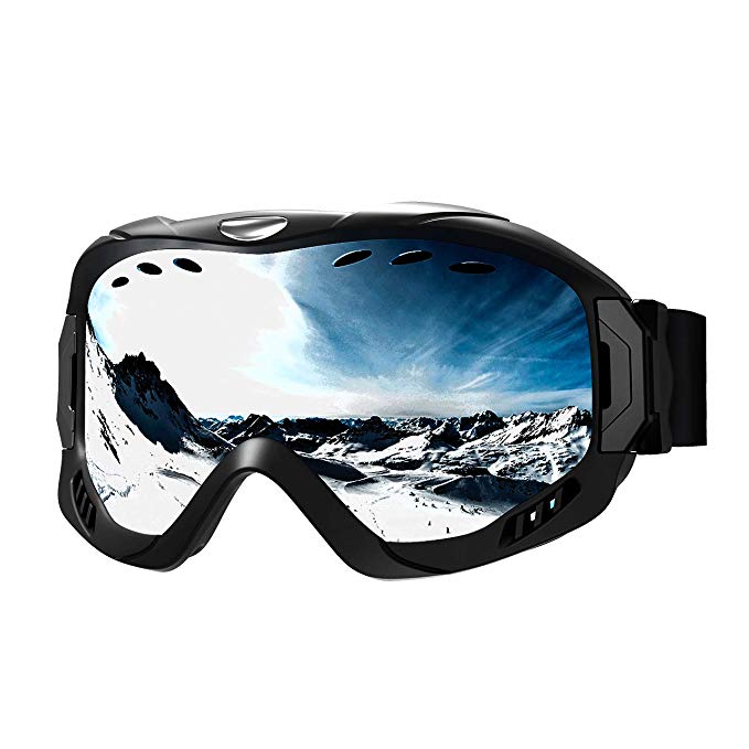 Ski Goggles,TOPELEK Snowboard Ski Skate Goggles Over Glasses Snowmobile Ski Goggles with Dual-layer Lens,UV400 Protection,Anti-fog,Upgraded Ventilate System for Mens/Womens Skiing Skating-Black