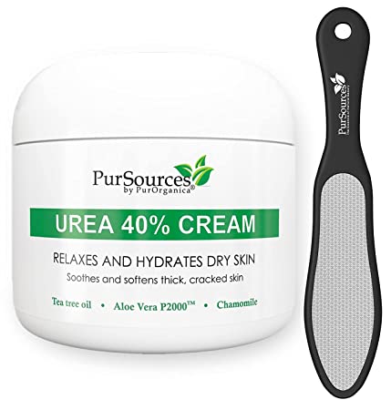 PurOrganica Urea 40 Percent Foot Cream Bundle Premium Foot File For Thick, Cracked, Dead and Dry Skin - For Scaly Feet, Knees & Elbows