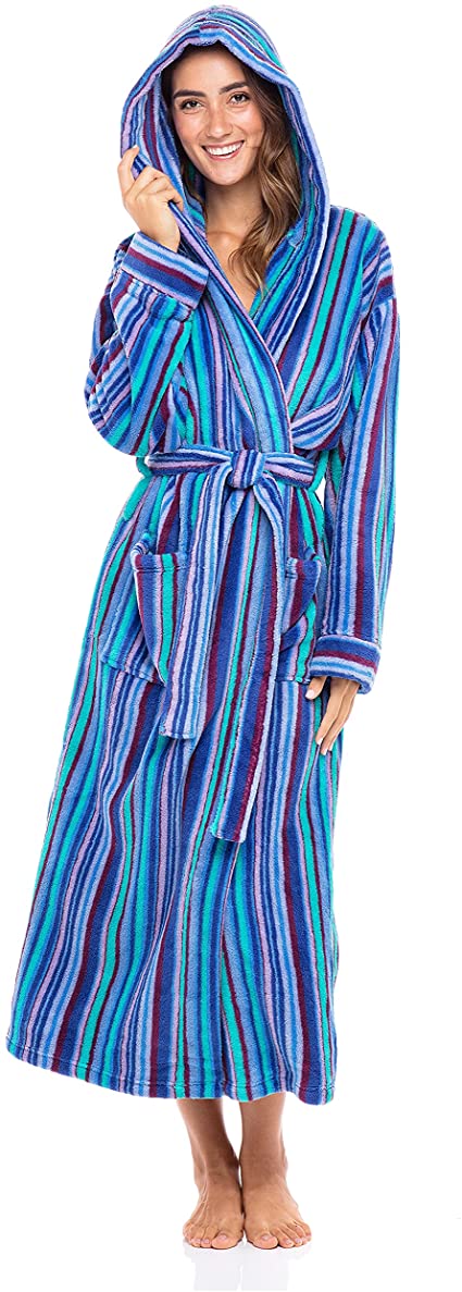 Alexander Del Rossa Women’s Robe, Plush Fleece Hooded Bathrobe with Two Large Front Pockets