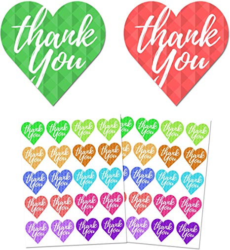 1.5" Colorful Thank You Sticker Labels - 10 Colors, Pack of 500