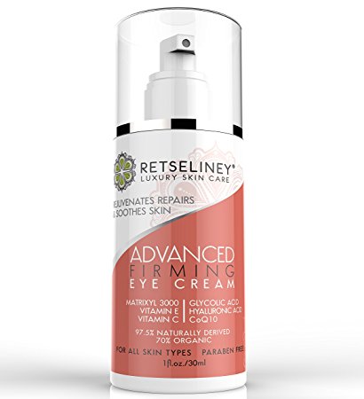 Retseliney Eye Firming Cream for Dark Circles, Puffiness, Wrinkles & Bags, Organic & Natural, Best Anti Aging Eye Tightening Lotion for Crow's Feet and Fine Lines Twice the Size