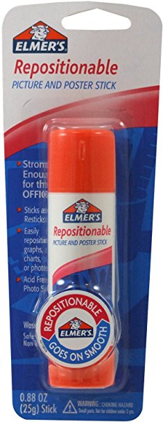 Elmer's Repositionable Picture and Poster Glue Stick, 0.88 Ounces, White (E623)