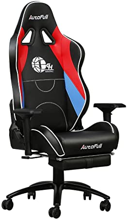 AutoFull Pro Big and Tall Gaming Office Chair Ergonomic High Back PU Leather Bucket Seat Racing Desk Grey Chairs with Lumbar Support (3-Years Warranty)
