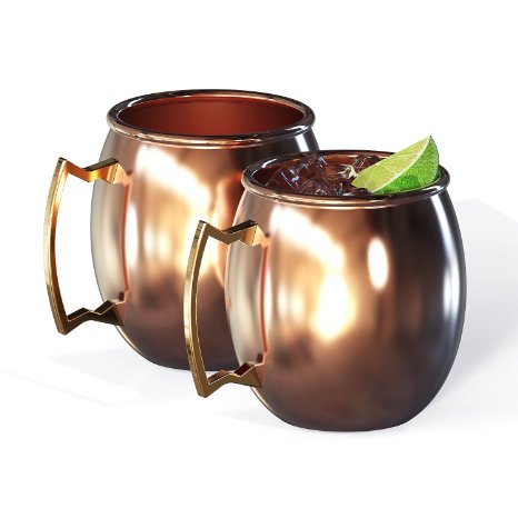 Mule Me! Moscow Mule Copper Mugs, Set of 2, 100% Copper Mugs, 16 Oz Solid Copper Barrel Mugs, No Inner Lining, Keeps Drinks Ice Cold, The Best Copper Mug for Mules, Beer and Cocktails