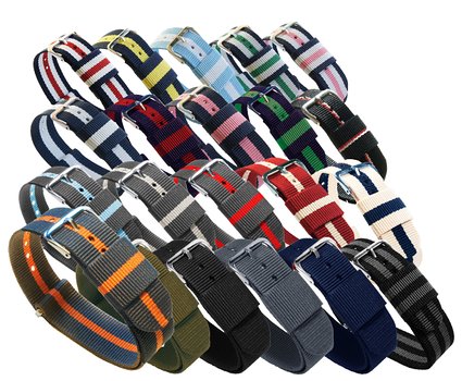 BARTON Watch Bands - Choice of Colors and Widths 18mm 20mm or 22mm - Ballistic Nylon Stainless Steel