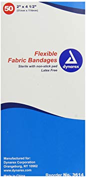 Dynarex Adhesive Fabric Bandage, 2 Inches X 4.5 Inches Sterile, 50 Count