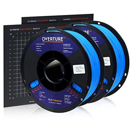 Overture PLA Plus (PLA ) Filament 1.75mm Toughness Enhanced PLA Roll with 3D Build Surface 200 × 200mm, Premium PLA 1kg Spool (2.2lbs), Dimensional Accuracy  /- 0.05 mm (Digital Blue, 2-Pack)