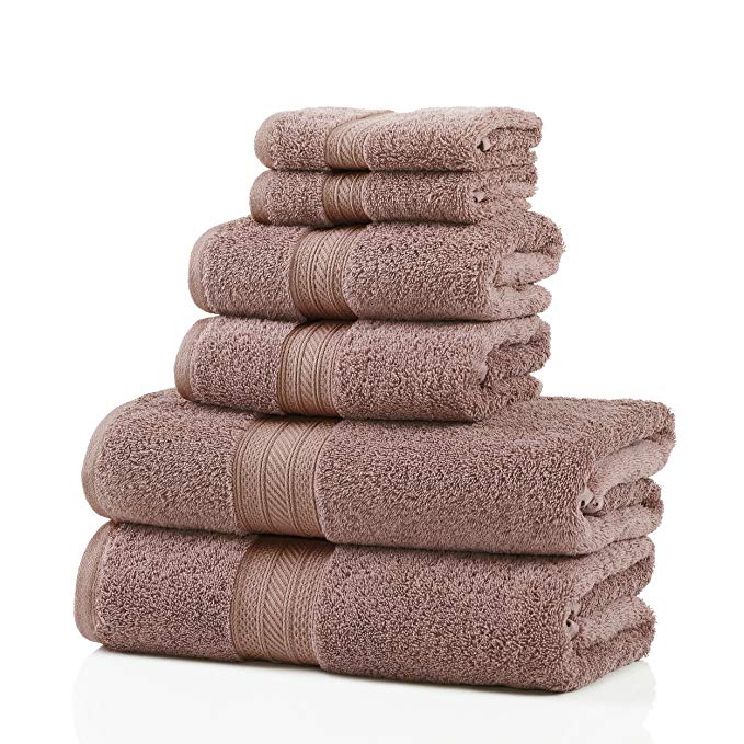 Superior 700 GSM Long Staple 100% Combed Cotton, Durable, Plush and Absorbent 6-Piece Single Ply Towel Set - Grape Shake