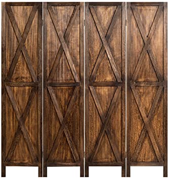 Giantex 4 Panel Wood Folding Screen, 5.6 Ft Screen Room Dividers w/X-Shaped Ornament, Freestanding Partition, Wood Panel Divider Privacy Screen for Home, Office, Bathroom, Bedroom (Brown)