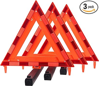 DEDC Warning Triangle DOT Approved 3 Pack, Identical to United States FMVSS 571 125, Safety Triangles DOT Approved, Reflective Warning Road Safety Triangle Kit