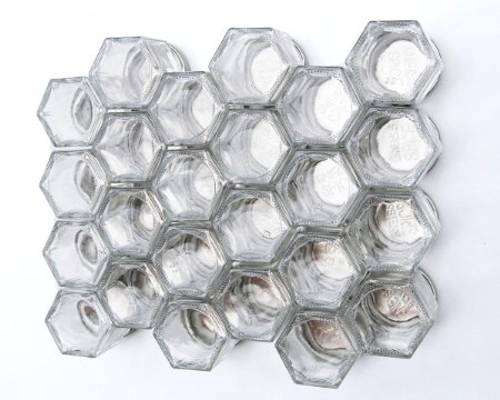DIY HEX 24 SILVER: Magnetic Spice Rack (Includes 24 EMPTY Hexagonal Glass Jars, Silver Magnetic Lids and Clear 1" Labels w/ Spice Names) by Gneiss Spice