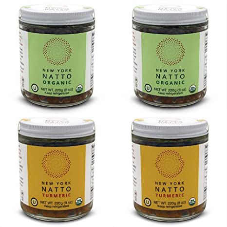 New York Natto organic variety pack - Japanese Probiotic Superfood made fresh in NYC - Certified Organic varieties - 4 jars, 8 ounces (220 grams) per jar