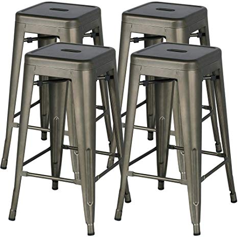 Yaheetech 30 inches Metal Bar Stools High Backless Bar Height stools Stackable Chairs,Set of 4,Metal