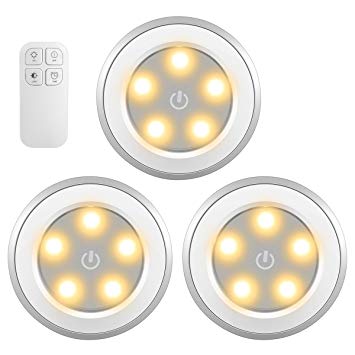 Criacr Wireless Night Light, (5 LED, 3 PACKS) Remote Control Cabinet Light, Battery Operated Puck Lights, Touch Switch Spot Lights, Bedside Sensor Lamp for Bedroom, Lockers, Hallway, Stair, Christmas