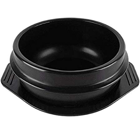 Korean Cooking Korean Stone Bowl By Whitenesser, Stone Pot Sizzling Hot Pot for Bibimbap and Soup (Large, No Lid) - Premium Ceramic with Melamine Tray (49.6 OZ)