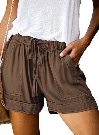 Dokotoo Womens Comfy Drawstring Casual Elastic Waist Pocketed Shorts