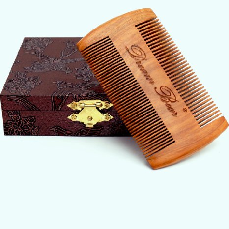 DREAM BEAR® 100%Handmade Green Sandalwood Comb,Double Different Densities Beard Comb,Natural Fragrance,no Static,Use for Mustache & Hair+(perfect Giftbox Packaging).