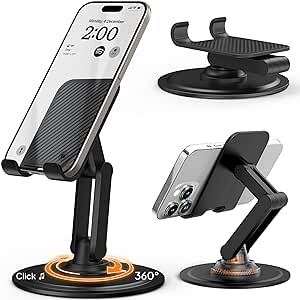 Cooper 360° Stand - Soporte Movil para Mesa Ajustable | Rotación de 360° con Clic, Múltiples Ángulos, Base Metálica No Deslizante, Plegable y Portátil | Soporte Movil Cama, Soporte iPhone (Negro)