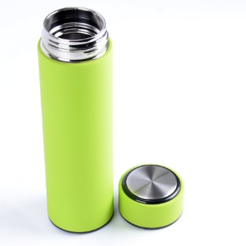 Stainless Steel Thermos 16 Oz. Double Wall Vacuum Insulated with 18/8 Steel - Keeps Drinks Hot or Cold for 12 Hours. Travel Mug, Tumbler or Water Bottle. Includes a Removable Tea Strainer. (Green)
