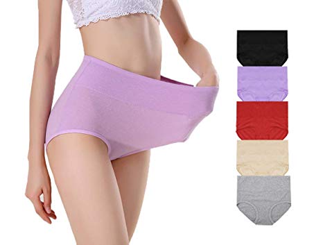 Lashapear Womens Underwear High Waist Tummy Control Cotton Panties Briefs Hipster Panties 5 Pack