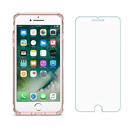 USBelieve Crystal Clear Premium Hybrid Protective Case, TPU Soft Bumper and Hard Back Cover with Hardness Tempered Glass HD Screen Protector for iPhone 7 - 4.7" (Pink Clear i7)