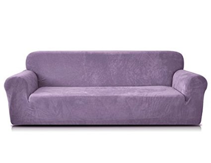Chunyi Coral Fleece Sofa Covers 1-Piece Polyester Spandex Fabric Slipcover (Sofa, Purple Yam)