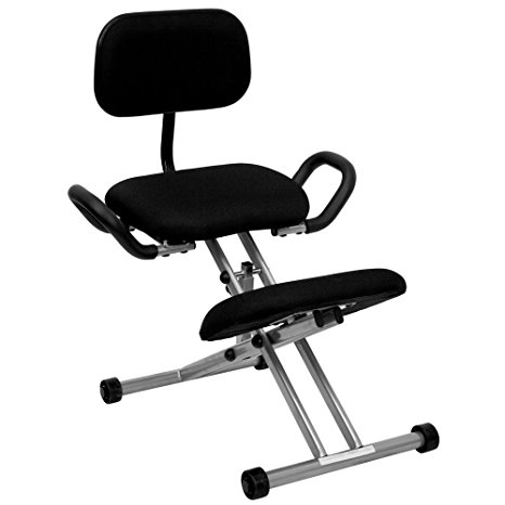 Flash Furniture Ergonomic Kneeling Chair with Back and Handles in Black Fabric