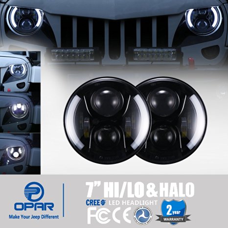 Opar 2PCS 7inch Round Hi/Lo Cree LED Headlights with DRL & Halo Angel Eyes & Turn Signal for Jeep Wrangler JK TJ LJ