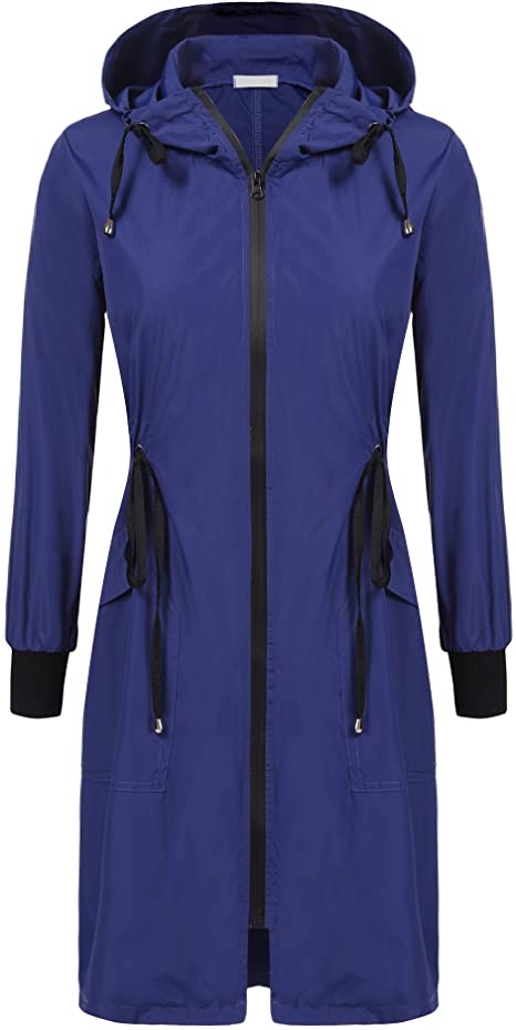 ELESOL Rain Jacket Women Long Rain Coat Lightweight Waterproof Windbreaker S-XXL