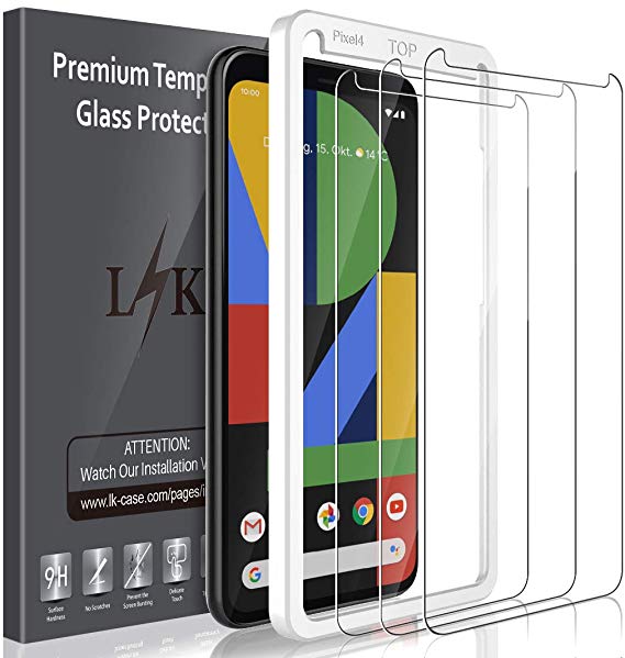 LK [3 Pack] Screen Protector for Google Pixel 4, [New Version] [Frame-Installation] Tempered-Glass HD Clear, Anti Scratch