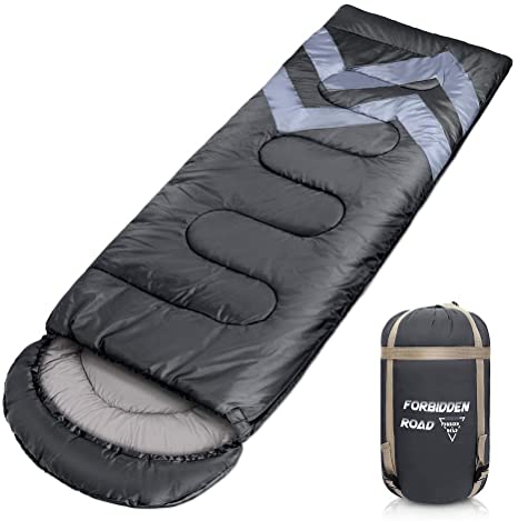 Forbidden Road Backpacking Sleeping Bag - 3 Season Warm & Cool Weather, Portable Single Sleep Bag Lightweight Water Resistant Semi Envelope for Camping Hiking Backpacking - Compression Bag Included