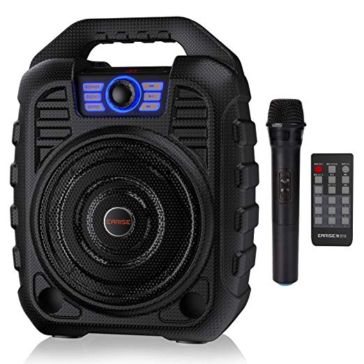 EARISE T26 Portable PA System Bluetooth Speaker with Wireless Microphone, Rechargeable Karaoke Machine with FM Radio, Audio Recording, Remote Control, Supports TF Card/USB, Perfect for Party