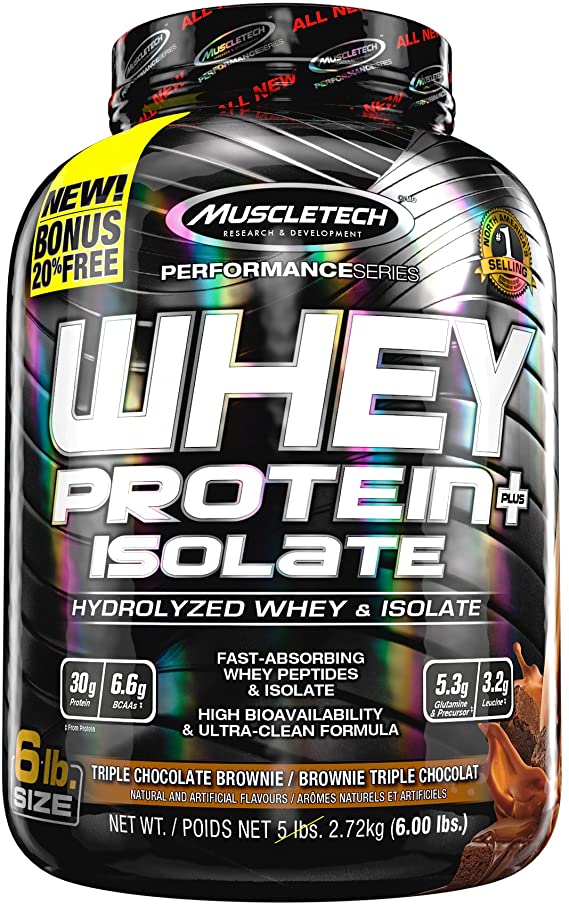 MuscleTech Whey Protein Plus Isolate, Whey Isolate, Triple Chocolate Brownie, 6 Pound