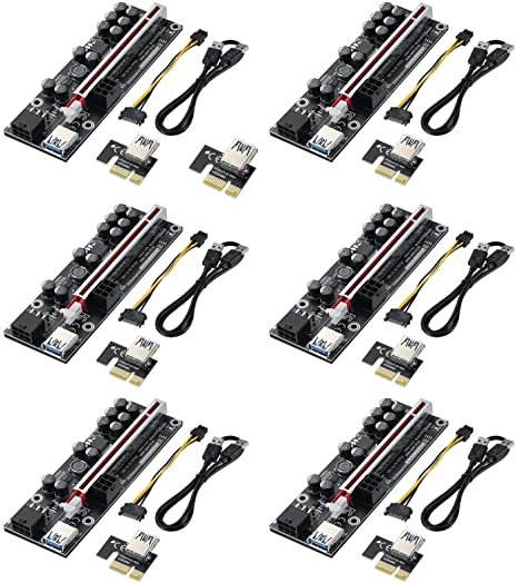 MZHOU 6PACK PCI-E 1X to 16X Riser Card with 7 PCI-E 1X Plug-in Card, Adapter Card for Bitcoin Crypto Mining Ethereum Mining (（Black-6 Pack）