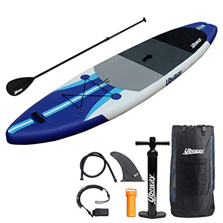 UBOWAY Two Layer Inflatable Stand Up Paddle Board 11’ Long 32’’ Wide 6’’ Thick with Adjustable Paddle, Backpack, Pump, Elastic Rope, Fin, Repair Kit