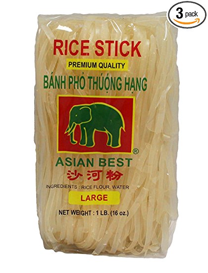 Asian Best Premium Rice Stick Noodle Large, 16oz (3 Packs)