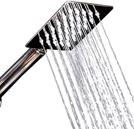 Handheld Shower Head Set - Square Rain Head   5 ft Shower Hose   Brass Bracket Holder mount by Happy-li