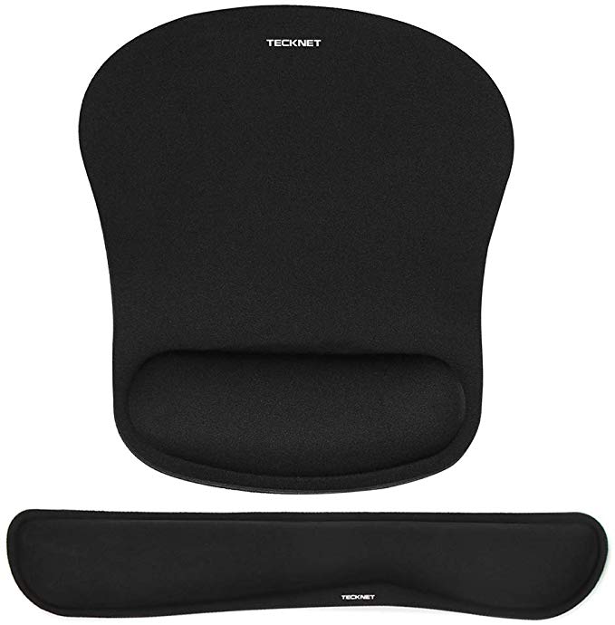 TECKNET Wrist Rest Mat, Keyboard and Mouse Wrist Support Pad Set, Comfortable Memory Foam Mouse Mat with Wrist Cushion Support, Anti-Slip Ergonomic Mouse Pad for Computer Laptop Working Gaming