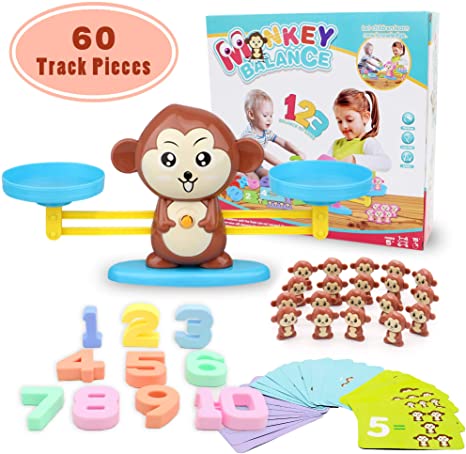 PUZ Toys for 3 4 5 Year Old Boys Girls Monkey Balance Games STEM for Kids Educational Toys Math Counting Games Numbers Preschool Learning Resources Toys Toddler Montessori Gifts 60 Piece