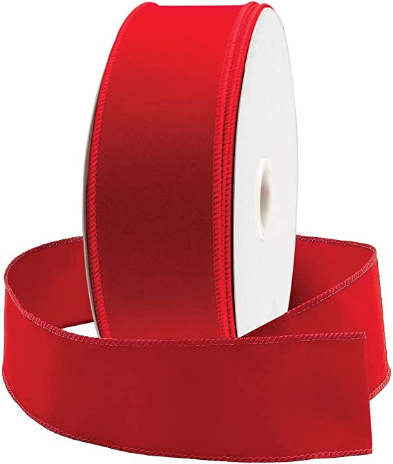 Red Wire Ribbon Velvet 2.5 (2 1/2) Inch Wide Wired-Edge Trim - Gift Wrapping Bow, Indoor Outdoor Christmas Tree Trimming Bows/Winter Wedding Ribbons Xmas Crafts & Gifts (10)