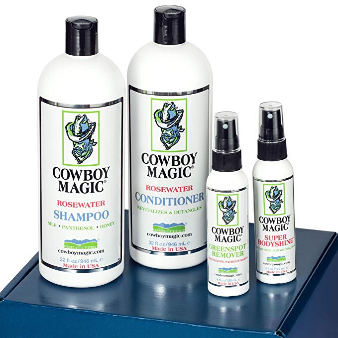 Cowboy Magic Show Ready Limited Edition Box Set/Includes 32 Ounce Rosewater Shampoo 32 Ounce Rosewater Conditioner/ 4 Ounce Greenspot Remover/ 4 Ounce Superbody Shine Plus Bonus Gifts.