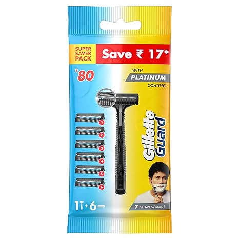 Gillette Guard Manual Shaving Razor Blades - 6 Cartridges, 1 Razor