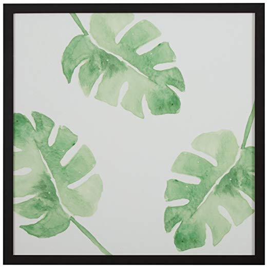 Rivet Watercolor Green Leaf Print in a Black Wood Frame, 20" x 20"