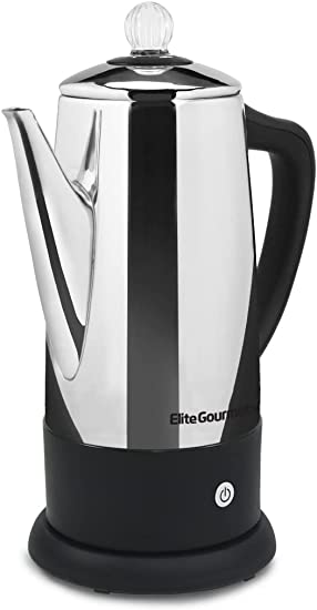 Elite Gourmet EC812# Electric 12-Cup Coffee Percolator with Keep Warm, Clear Brew Progress Knob Cool-Touch Handle Cord-less Serve