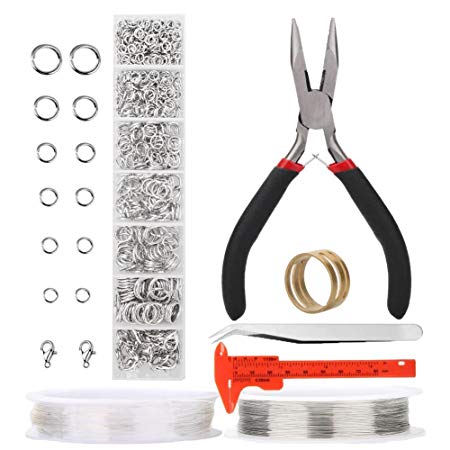 Jewelry Making Supplies,1500Pcs Silver Jump Rings with Lobster Clasps Beading Wires,and Jewelry Pliers Jewelry Findings Kit and Necklace Repair Tool