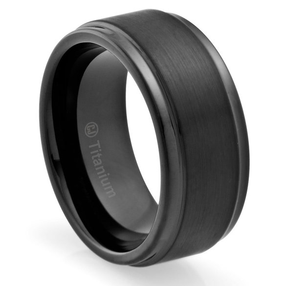 10MM Comfort Fit Titanium Wedding Band | Black Enagement Ring with Brushed Top finish | Polished Edges