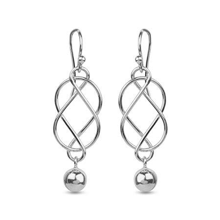 LeCalla Sterling Silver Classic Linear Loops Design Twist Wave Drop Dangler Earrings for Women Girls